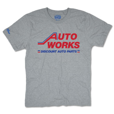 Auto Works Discount Auto Parts Stores Michigan T-Shirt Front Light Gray