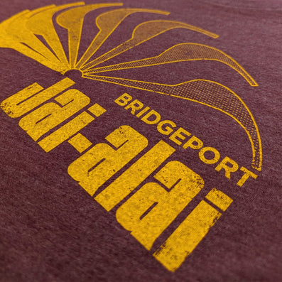Bridgeport Jai Alai Connecticut T-Shirt Detail Right Burgundy