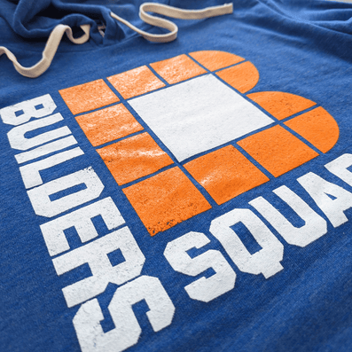 Builders Square Hoodie Detail Left Cobalt Blue
