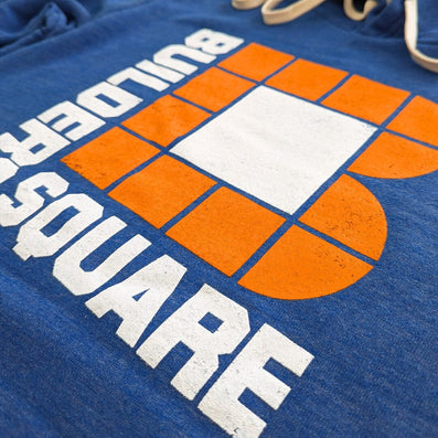 Builders Square Hoodie Detail Right Cobalt Blue
