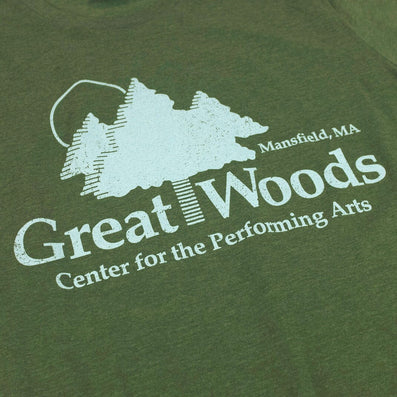 Great Woods Mansfield Massachusetts T-Shirt Detail Forest Green