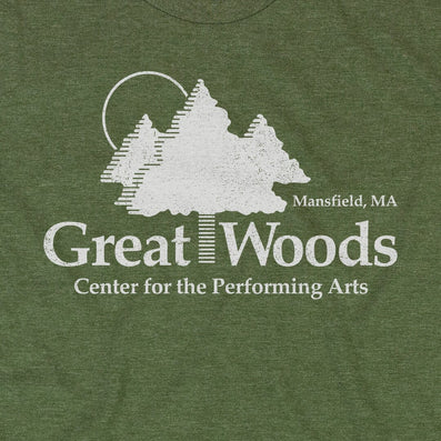 Great Woods Mansfield Massachusetts T-Shirt Front Graphic Green