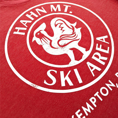 Hahn Mt. Ski Area Kempton Pennsylvania T-Shirt Detail Left Red