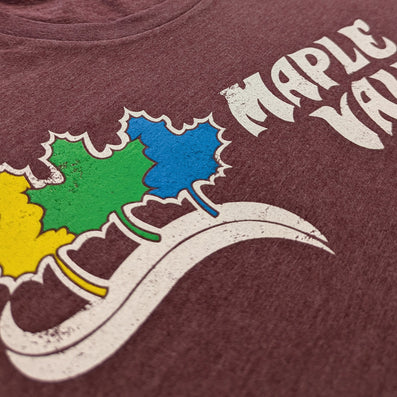 Maple Valley Ski Area Dummerston Vermont T-Shirt Detail Left Burgundy