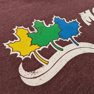 Maple Valley Ski Area Dummerston Vermont T-Shirt Detail Mple Leaves Burgundy