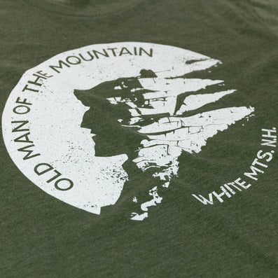 Old Man of the Mountain New Hampshire T-Shirt Detail Forest Green