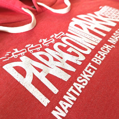 Paragon Park Massachusetts Hoodie Detail Left Red