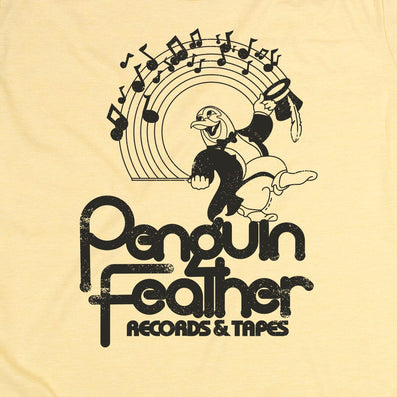 Penguin Feather Records And Tapes T-Shirt Graphic Faded Yellow