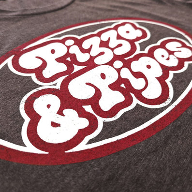 Pizza & Pipes T-Shirt Detail Left Dark Brown