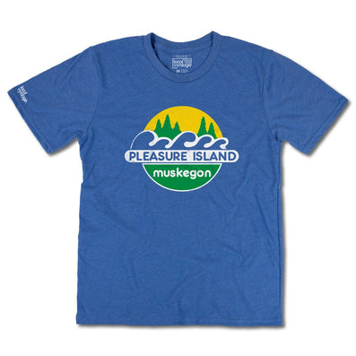 Pleasure Island Water Park Muskegon Michigan T-Shirt Front Bright Blue