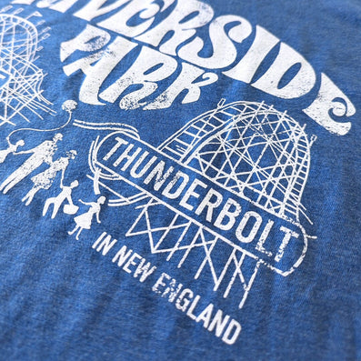 Riverside Park Vintage Agawam Massachusetts T-Shirt Detail Right Bright Blue