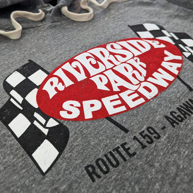 Riverside Speedway Agawam Massachusetts Hoodie Detail Left Gray
