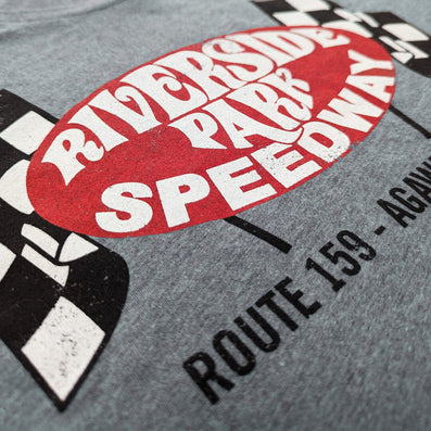 Riverside Speedway Agawam Massachusetts T-Shirt Detail Left Gray