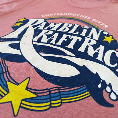 Shootin' The Hooch Ramblin' Raft Race Georgia T-Shirt Detail Right Faded Red