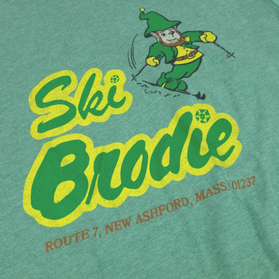 Ski Brodie New Ashford Massachusetts T-Shirt Detail Faded Green