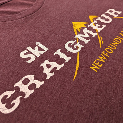 Ski Craigmeur Ski Area Newfoundland New Jersey T-Shirt Detail Left Burgundy