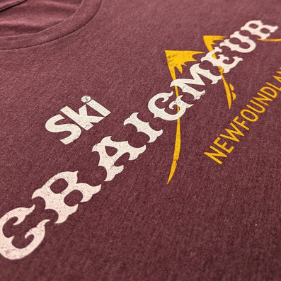 Ski Craigmeur Ski Area Newfoundland New Jersey T-Shirt Detail Left Burgundy