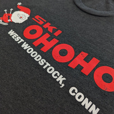 Ski Ohoho Ski Area West Woodstock Connecticut T-Shirt Detail Right Dark Gray