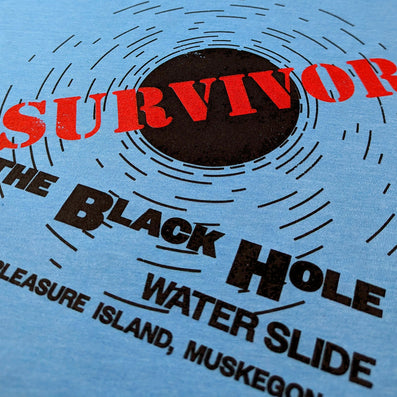 The Black Hole Pleasure Island Michigan T-Shirt Detail Right Light Blue