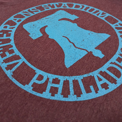 The Vet Stadium Philadelphia T-Shirt Detail Left Burgundy