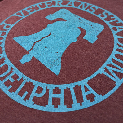 The Vet Stadium Philadelphia T-Shirt Detail Right Burgundy