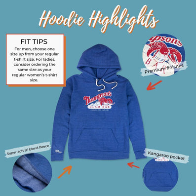 Thompson's Clam Bar Cape Cod Massachusetts Hoodie Highlights Cobalt Blue