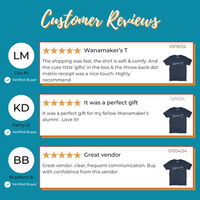 Wanamaker's Department Store T-Shirt Reviews Dark Blue