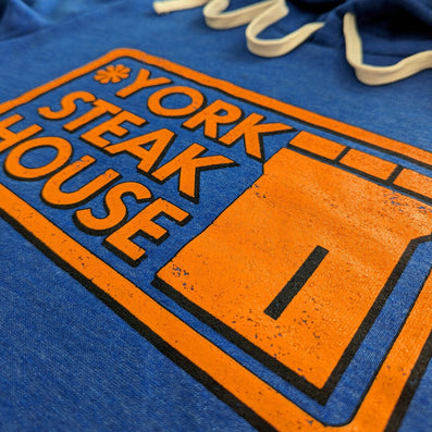 York Steak House Hoodie Detail Right Cobalt Blue