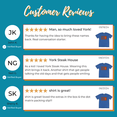 York Steak House T-Shirt Reviews Bright Blue