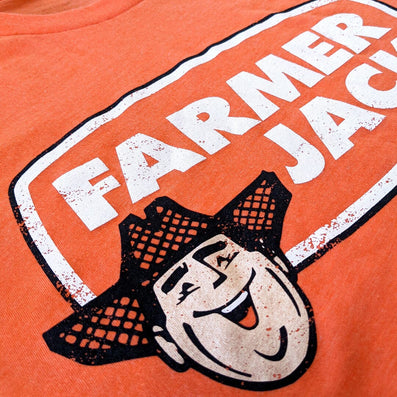 Farmer Jack Supermarket Michigan Detroit T-Shirt Detail Left Orange