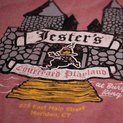 Jester's Courtyard T-Shirt Detail Faded Red
