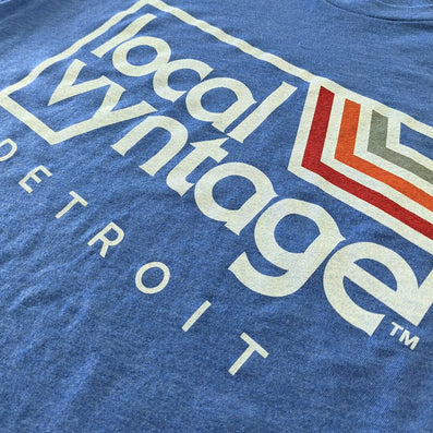 Local Vyntage Detroit Michigan T-Shirt Detail Right Bright Blue
