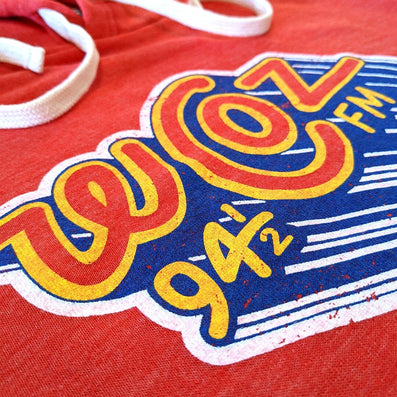 WCOZ 95.4 Boston Hoodie Detail Left Red