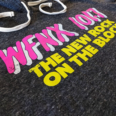 WFNX 101.7 Boston Hoodie Detail Left Dark Gray