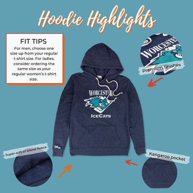 Worcester IceCats Hockey Hoodie Highlights Dark Blue