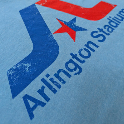 Arlington Stadium Texas T-Shirt Detail Left Light Blue