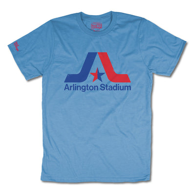 Arlington Stadium Texas T-Shirt Front Light Blue