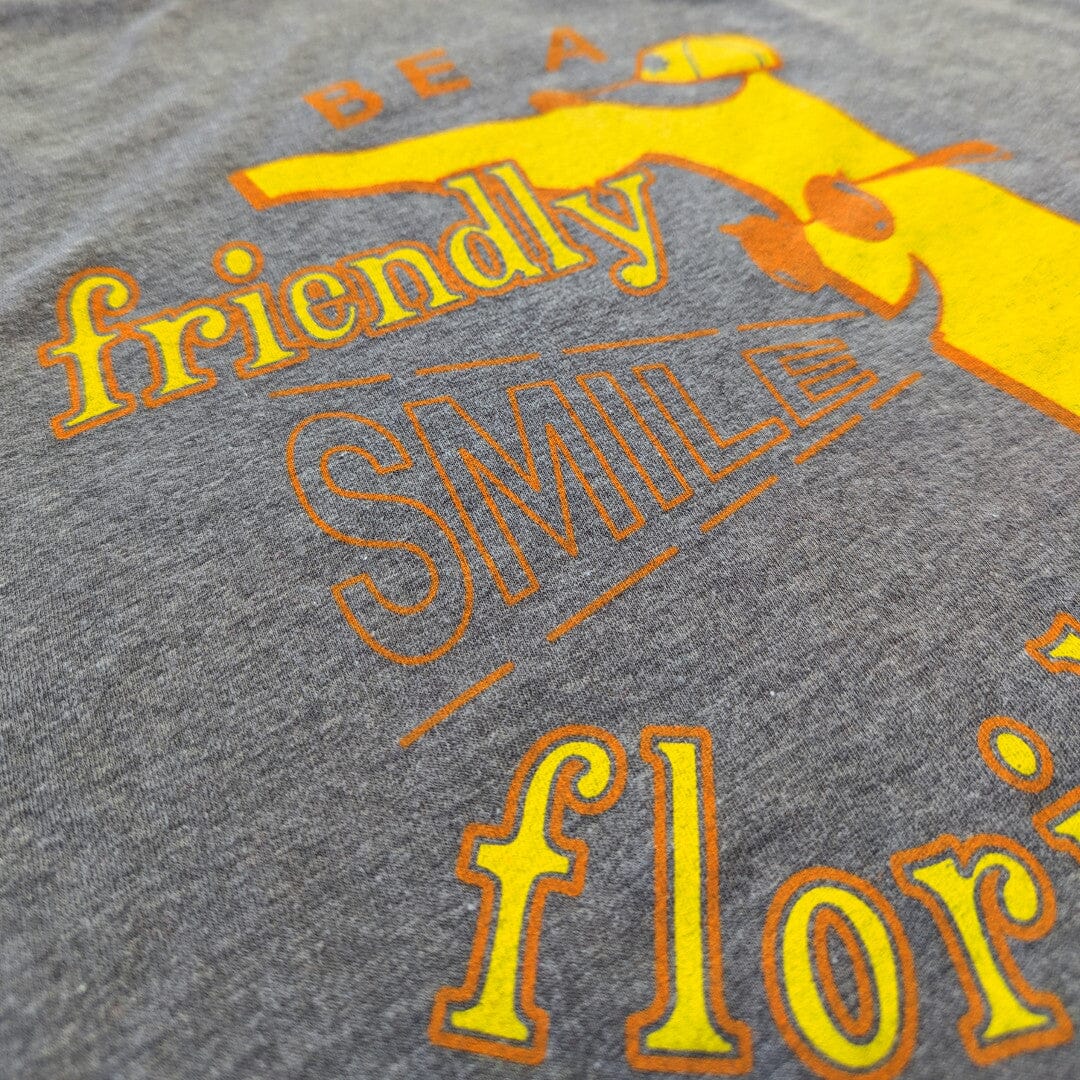 Be A Friendly Floridian T-Shirt Detail Left Gray
