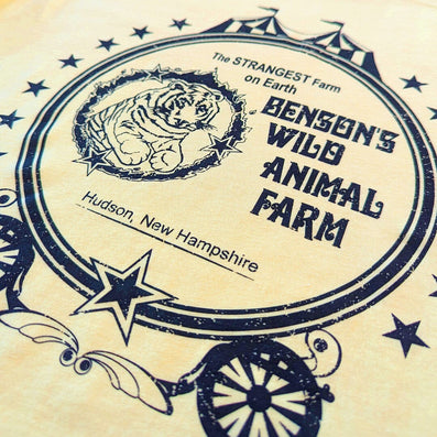 Benson's Wild Animal Farm New Hampshire T-Shirt Detail Right Faded Yellow