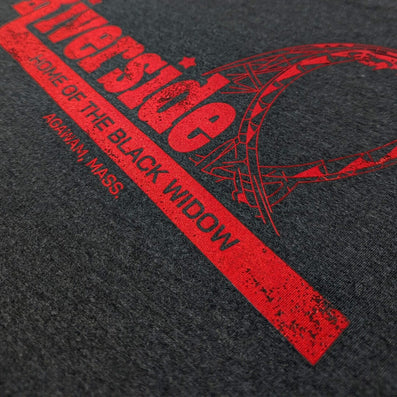 Black Widow Riverside Park Agawam Massachusetts T-Shirt Detail Right Dark Gray