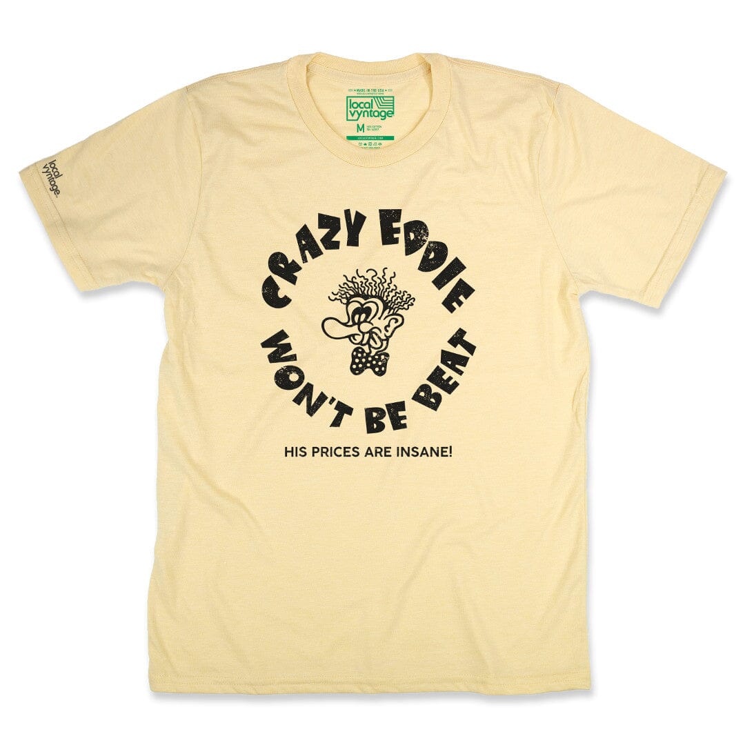 トップス 70s vintage crazy Eddie tshirt Vintage Crazy Eddie Yellow T-Shirt Single Stitch Tee His