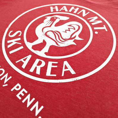 Hahn Mt. Ski Area Kempton Pennsylvania T-Shirt Detail Right Red