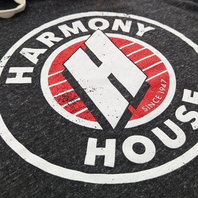 Harmony House Michigan Hoodie Detail Left Dark Gray