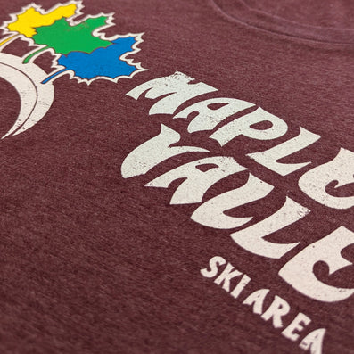 Maple Valley Ski Area Dummerston Vermont T-Shirt Detail Right Burgundy