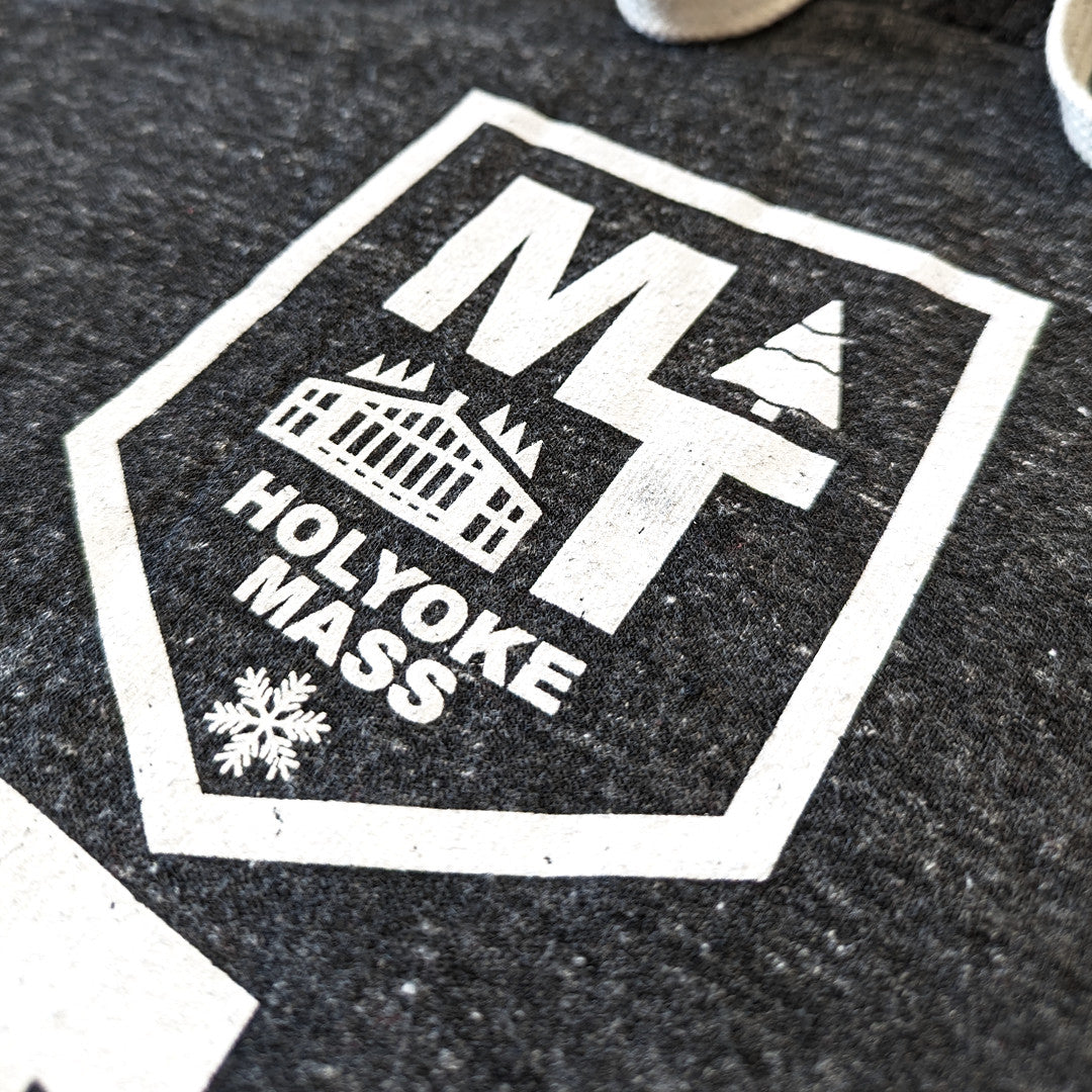 Mt. Tom Holyoke Massachusetts Hoodie Detail Emblem Dark Gray