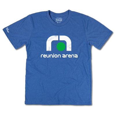 Reunion Arena Dallas Texas T-Shirt Front Bright Blue