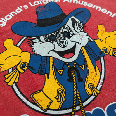 Riverside Amusement Park Agawam Massachusetts T-Shirt Detail Ricky The Raccoon Red