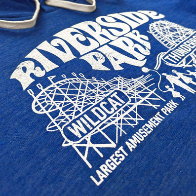 Riverside Park Agawam Massachusetts Hoodie Detail Left Cobalt Blue