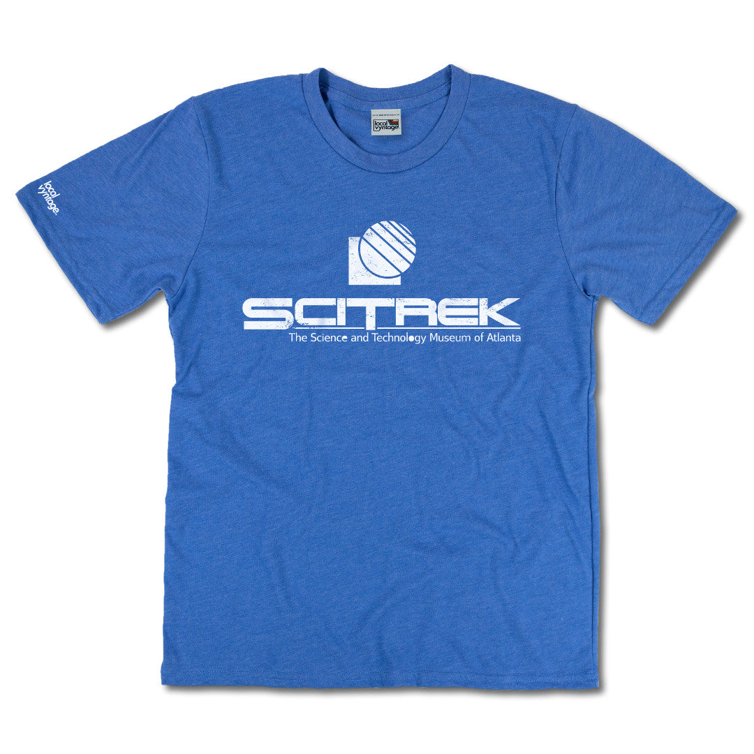 SciTrek Museum Atlanta Georgia T-Shirt Front Bright Blue
