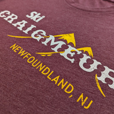 Ski Craigmeur Ski Area Newfoundland New Jersey T-Shirt Detail Right Burgundy